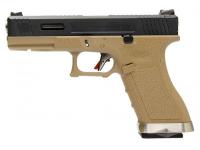 Пистолет WE-G001WET-2 Glock-17 G-Force (слайд металл черный, рамка Tan, ствол хром)