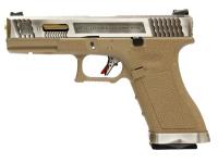 Пистолет WE-G001WET-4 Glock-17 G-Force (слайд металл хром, рамка Tan, ствол золотистый)