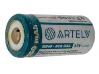 Аккумуляторная батарея Artelv RCR123 3,7 V Li-Ion 750 mAh вид сбоку